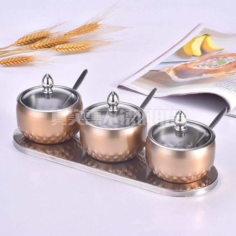 Stainless steel flavor cans for household sealing box glass cover canned sugar set