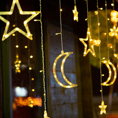 Световое украшение 太阳能灯led星星月亮窗帘小彩灯串户外庭院防水花园别墅阳台装饰