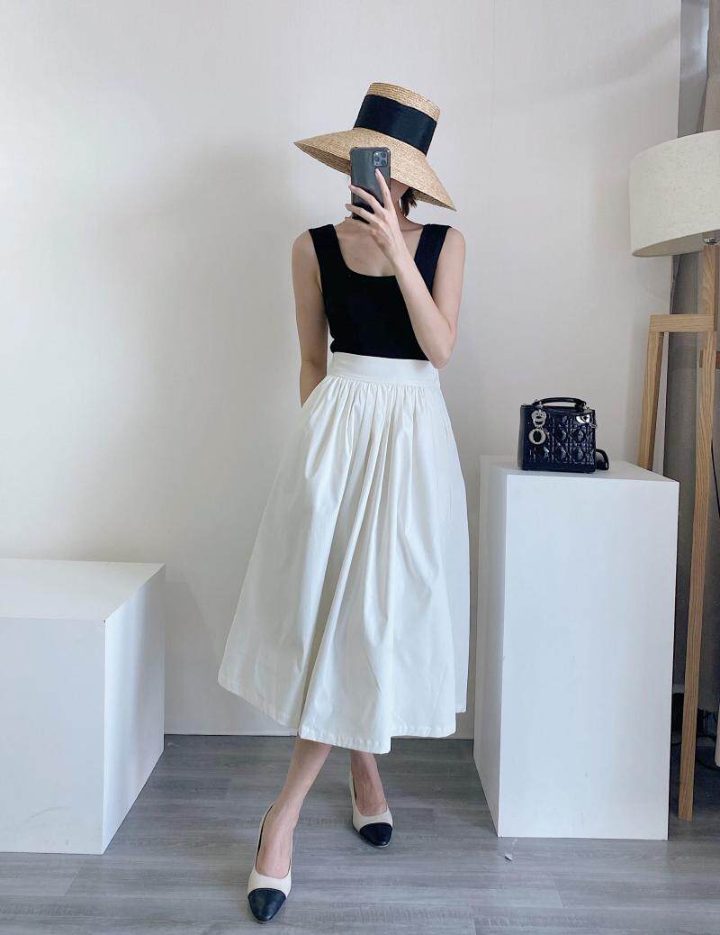 Miss Mimi 2022 Spring New Korean Edition Mid-Length High-Rise Black Vintage Pleated Skirt Versatile Slim