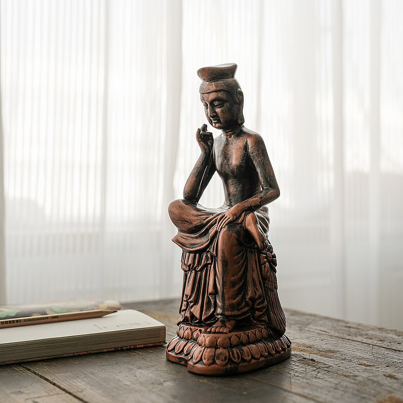 Maitreya Bodhisattva Japanese Imported Handmade Ceramic Thinking Bodhisattva Home Decor Entrance Tabletop Ornament Blessing Offering