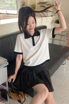 Summer polo collar ice-knitted sweatshirt short sleeve T-shirt woman thin section 100 lap reduction age Slim Design Sensation Short blouse