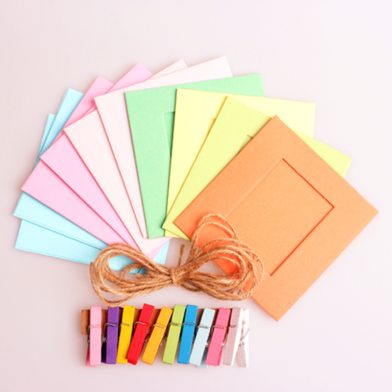 Pat up 3 inch 5 inch 6 inch photo hanging photo clip kraft paper photo frame (colored wood clip hemp rope)