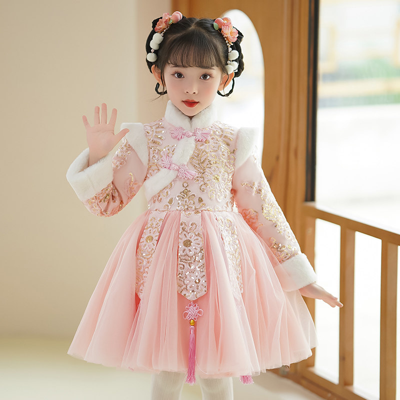 Hanfu Girls Autumn Winter Princess Dresses Baby New Year Clothes Children Dress Children Dress Winter Skirts for the Year of the Winter Games-Taobao