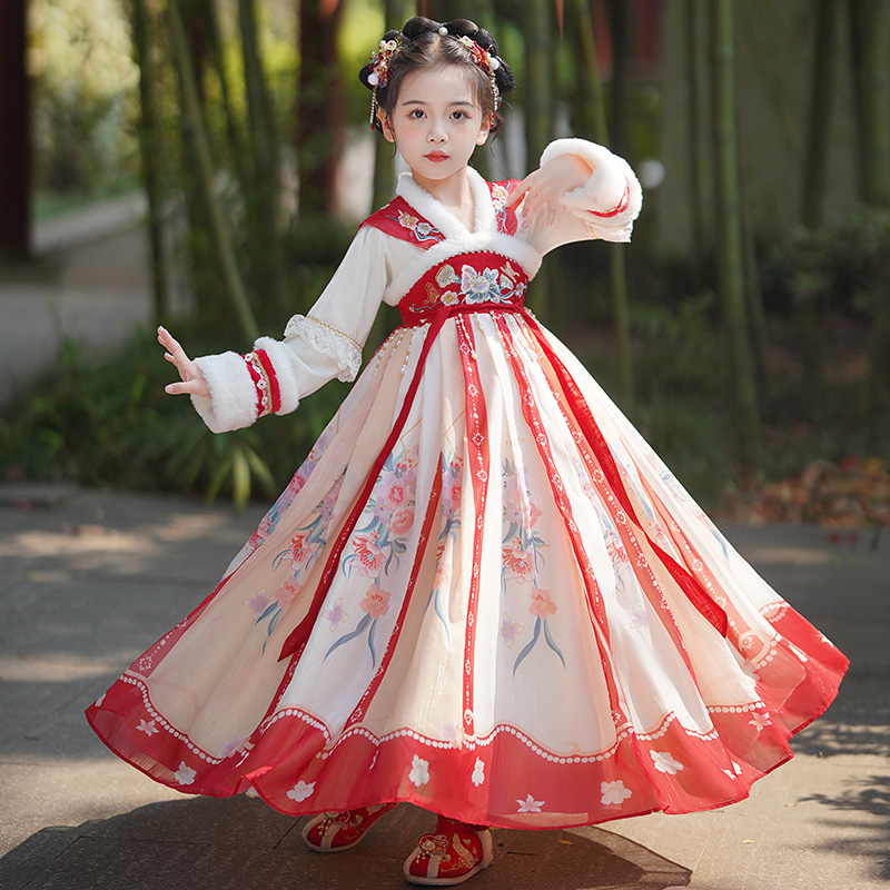 Hanfu Autumn Winter Girl Super Fairy dress Winter 2023 new children's clothing New Year to wear little girl's ancient wind skirt-Taobao