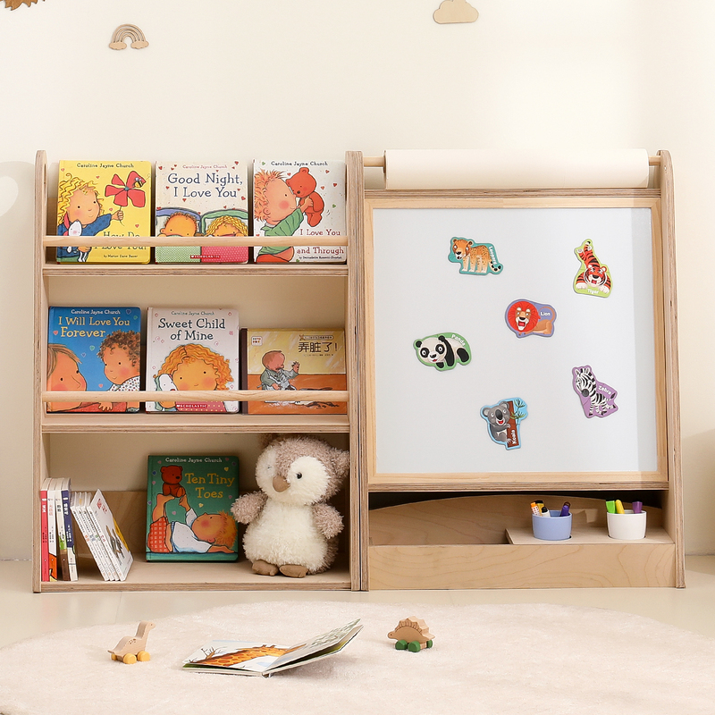 Children's Floor-Standing Reading Area Bookshelf Picture Book Rack Montessori Early Education Room Layout Integrated Wall-Mounted Blackboard Baby Drawing Board