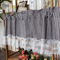 Day Style Door Curtain Half-Curtain Partition Curtain Bedroom Kitchen Toilet Short Curtain Home Small Windows Perforated Striped Cotton Linen