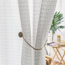Korean embroidery white lace curtain embroidered balcony bedroom living room partition curtain white gauze American wave edge yarn curtain