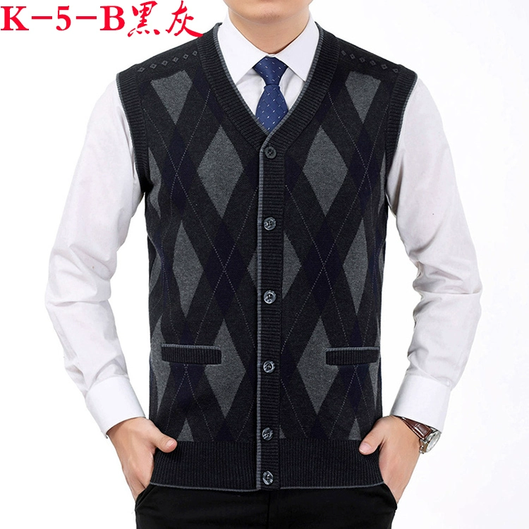 Mùa xuân và mùa thu dệt kim đan vest nam trung niên của nam giới v-cổ cardigan mỏng cashmere vest ông nội vest vest áo len khoác mỏng