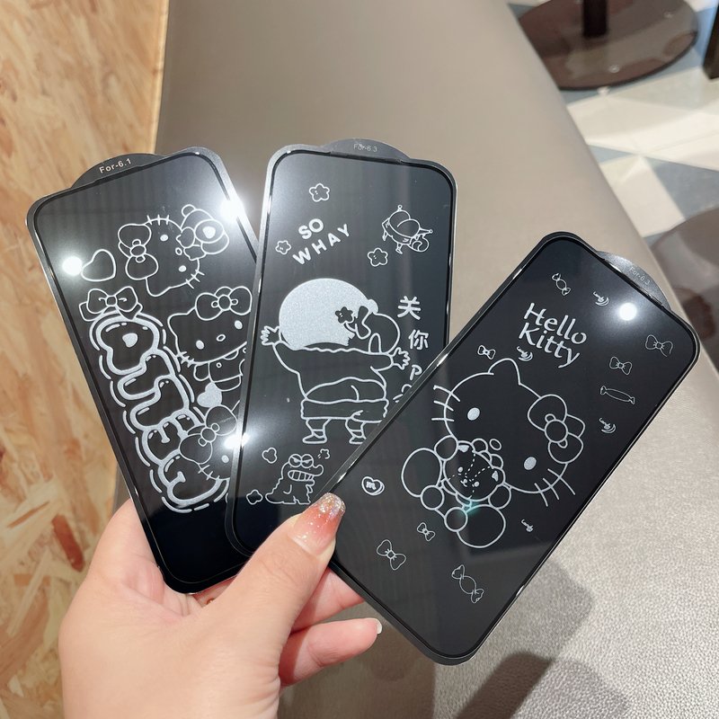 Kuromi Jingle Cat Crayon Shin-Chan Cute Cat My Melody Hd Privacy Tempered Glass Screen Protector for iPhone 17 Pro Max/16 Pro/15/14 Pro Max Cartoon Phone Protective Film