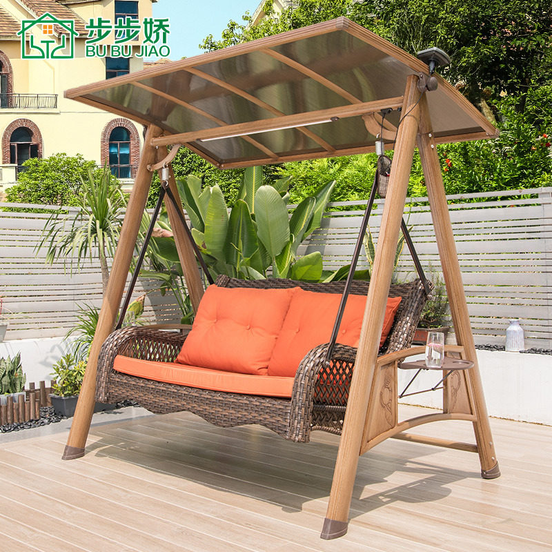 Outdoor Swing Set Balcony Hanging Chair Outdoor Patio Waterproof Aluminum Alloy Frame Double Solar Energy Swing Rocking Chair
