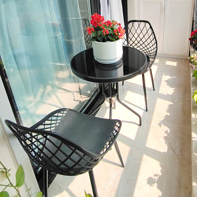 Balcony tea table and chair combination small coffee table outdoor outdoor leisure terrace rattan chair three-piece set of net red balcony small table and chairs