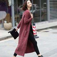 Mùa thu đông 2019 áo khoác len nữ dài tay mới của Hàn Quốc trong chiếc áo len dài cổ rộng áo len rộng size - Cardigan áo khoác len nữ ngắn