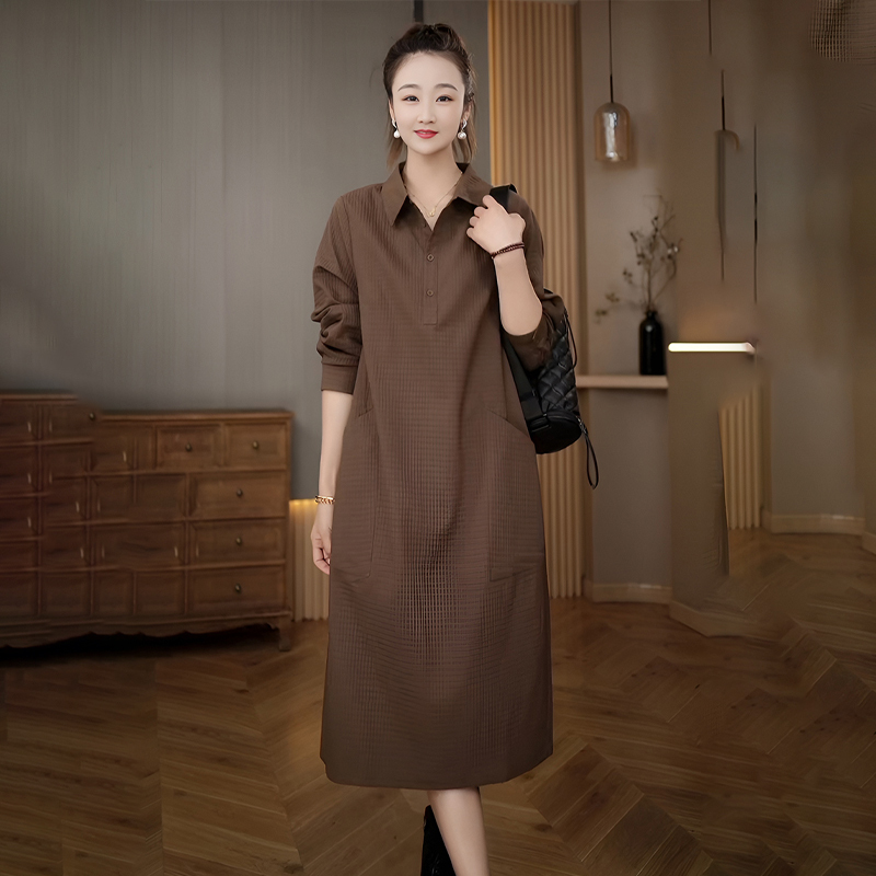 Casual Age-Reducing Long-Sleeved Shirt Dress for Women 2023 Spring New Style High-End Loose Elegant Slimming Mid-Length Skirt