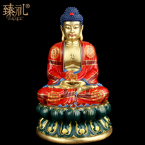 Zhen Li copper three treasures Buddha hand-painted Buddha ornaments big day Tathagata bronze Sakyamuni Buddha ornaments