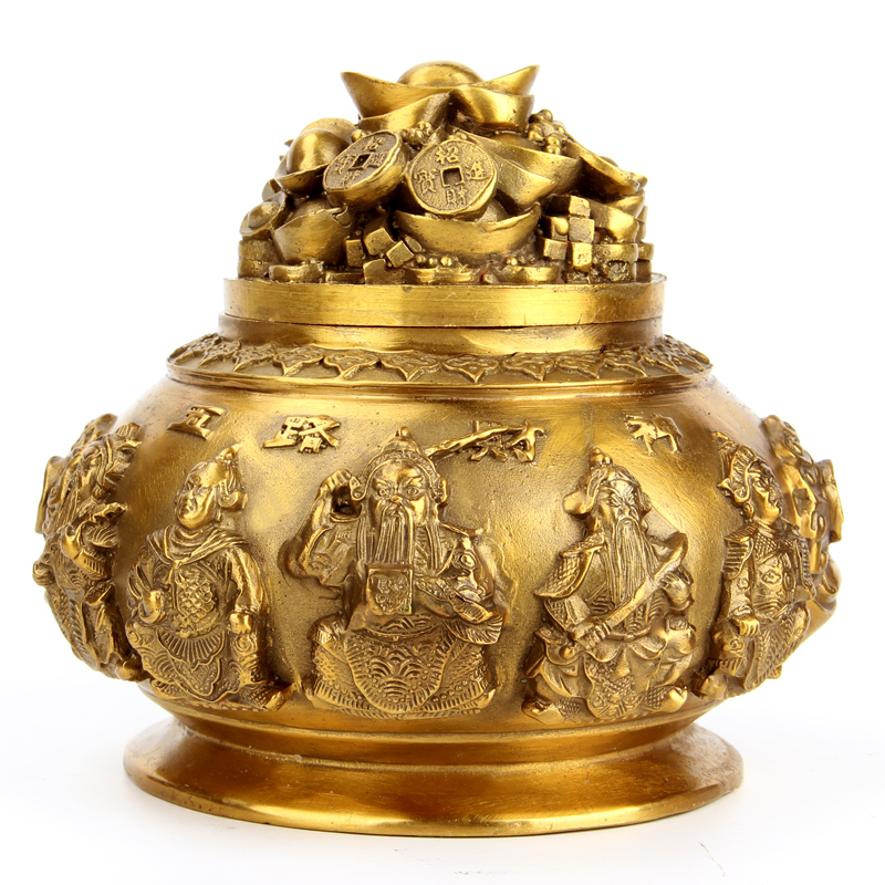 Copper large five-way God of wealth cornucopia copper cornucopia ornaments