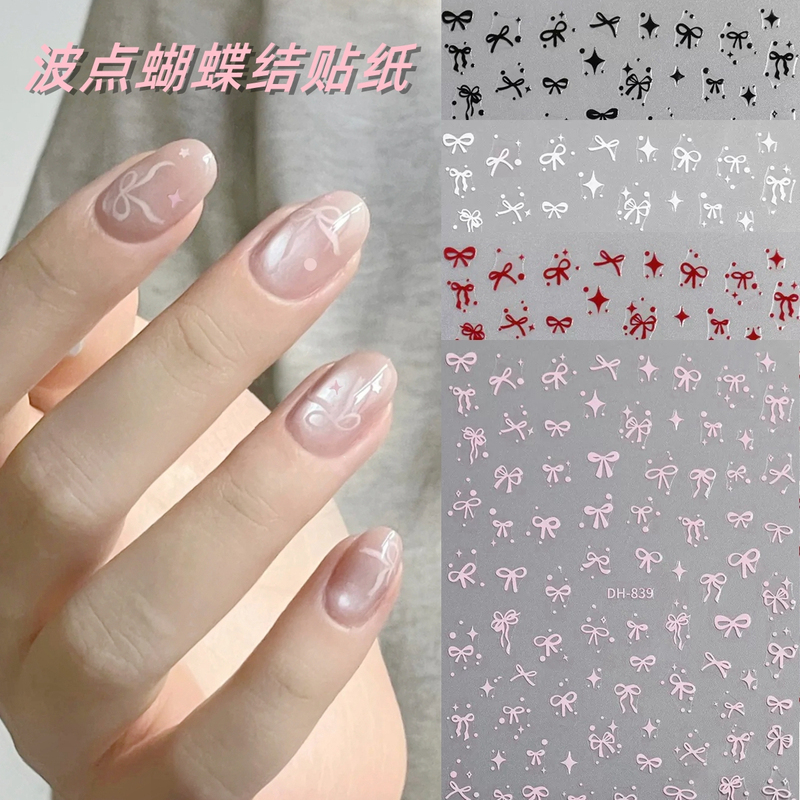 Polka Dot Bow Nail Stickers Pink Red Black and White Bow Starburst Star Nail Decals Decorations