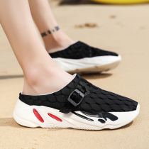 Summer New pint thick bottom heightening semi-towing outdoor slippers mens wave fashion outside wearing beach cave shoes big code sandals men