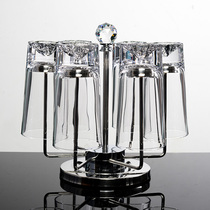 Japanese-style Fuji Mountain glass set with stainless steel rotating cup holder home heat-resistant transparent drinking cup creative