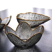 Japanese gold-edged hammer glass bowl large fruit salad bowl creative household crystal transparent dessert bowl vegetable dish