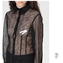 American HL Minimalist Lace Sheer Lapel Slim Fit Shirt Long Sleeve Top