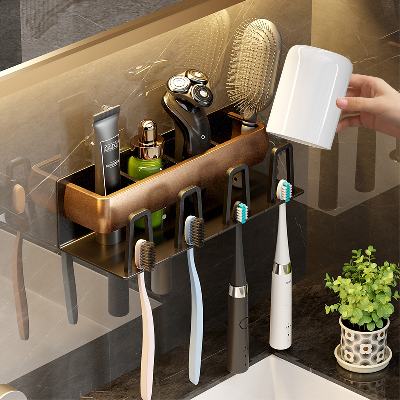 Toothbrush shelving light Luxurious Dressing Room Free of perforated gargle cup Tooth Cup Wall-mounted Containing Box Electric Toothbrush Shelf