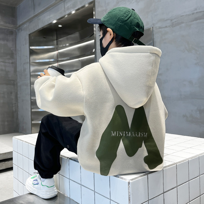 Boy's winter clothing and clothing autumn and winter style 2023 new children's clothes big boy with cap plus suede thick blouses winter yuppie-Taobao