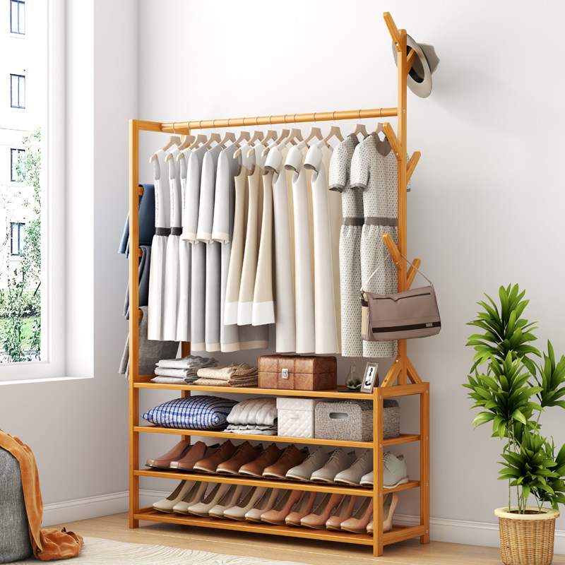 Simple clothes hat rack solid wood bedroom mesh red floor hanging clothes hanger sub-home minimalist modern clothes bag shelve