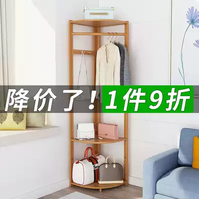 Qinxin corner coat rack simple modern bedroom hanger simple solid wood clothes storage shoes rack floor