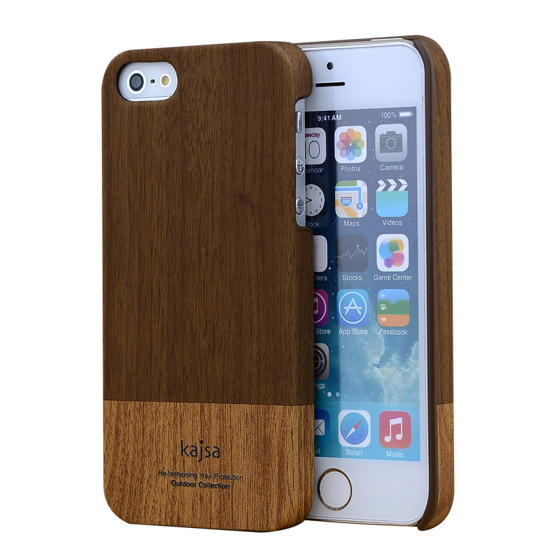 kajsa Outdoor Collection Wood Pattern PU Leather Hard Case Cover