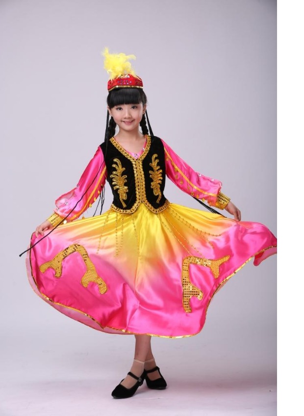 Quần áo trẻ em Tân Cương khiêu vũ quần áo trẻ em Uygur biểu diễn trang phục dân tộc nam nữ Uygur Hui bộ trang phục múa bale đáng yêu
