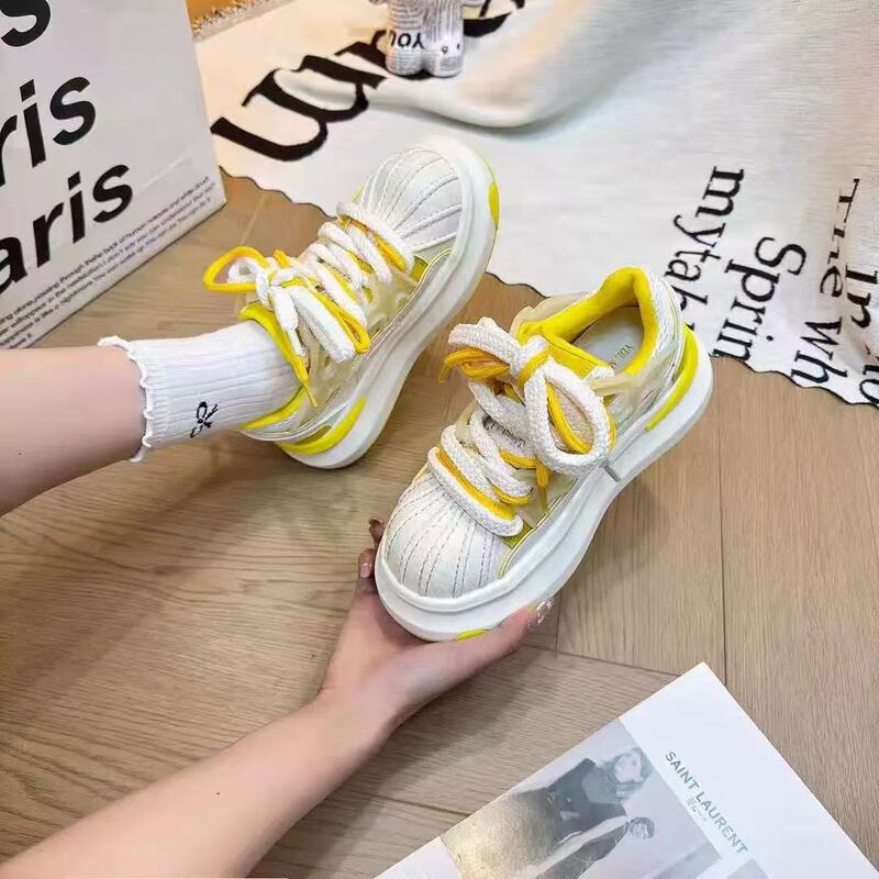 Breathable Thick-Soled Trendy Shoes for Women 2025 Autumn New Designer Style Niche Color-Blocked Shell Shoes Mesh Casual