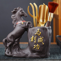Tea ceremony 6 six gentleman set brass ebony horse to successful Tea Tool needle kung fu tea set accessories