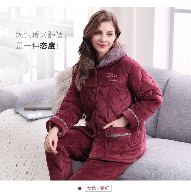 Mùa đông dày san hô lông cừu phụ nữ đồ ngủ trung niên mẹ flannel quilted quần áo nhà kích thước lớn áo khoác cotton đặt đồ bộ pijama