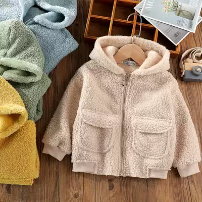 Children's thick coat autumn and winter 2020 new baby plus velvet warm coat Teddy velvet boy zipper sweater tide