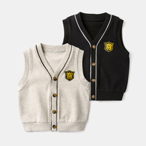 Childrens baby knitted vest boy vest cotton cardigan waistcoat waistcoat wearing foreign style college style jacket horse clip tide tide