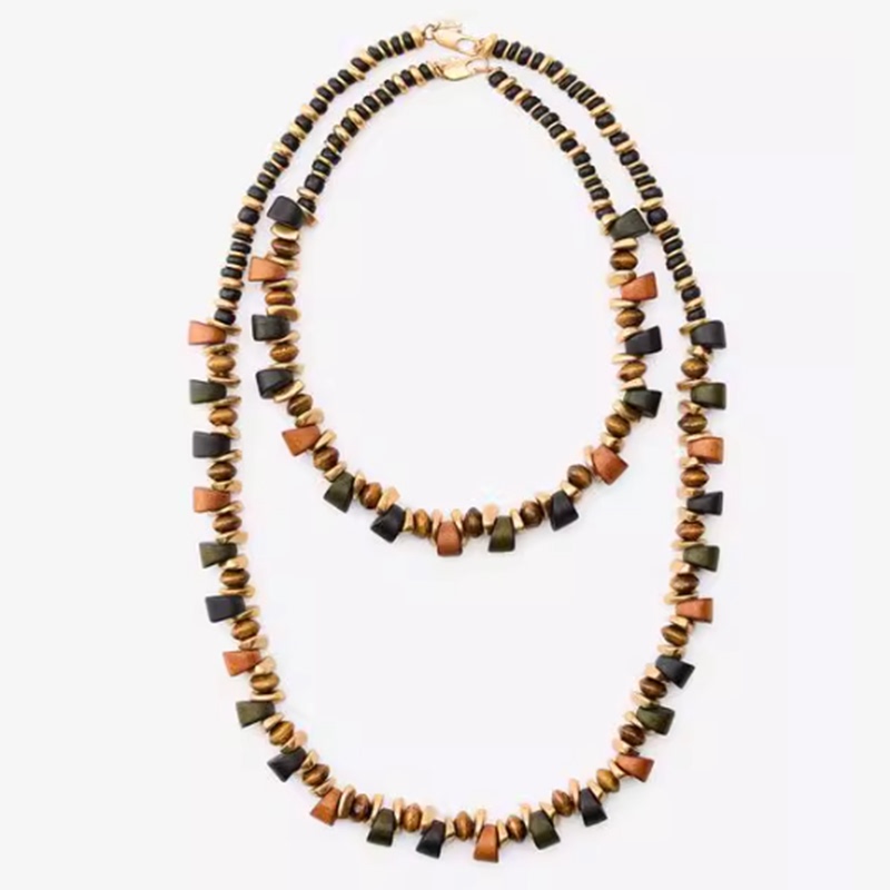 Free Shipping for Orders over 39, Wooden Beaded Fashion Necklace and Bracelet Set, Stage Performance Accessories [Can Issue Invoice]