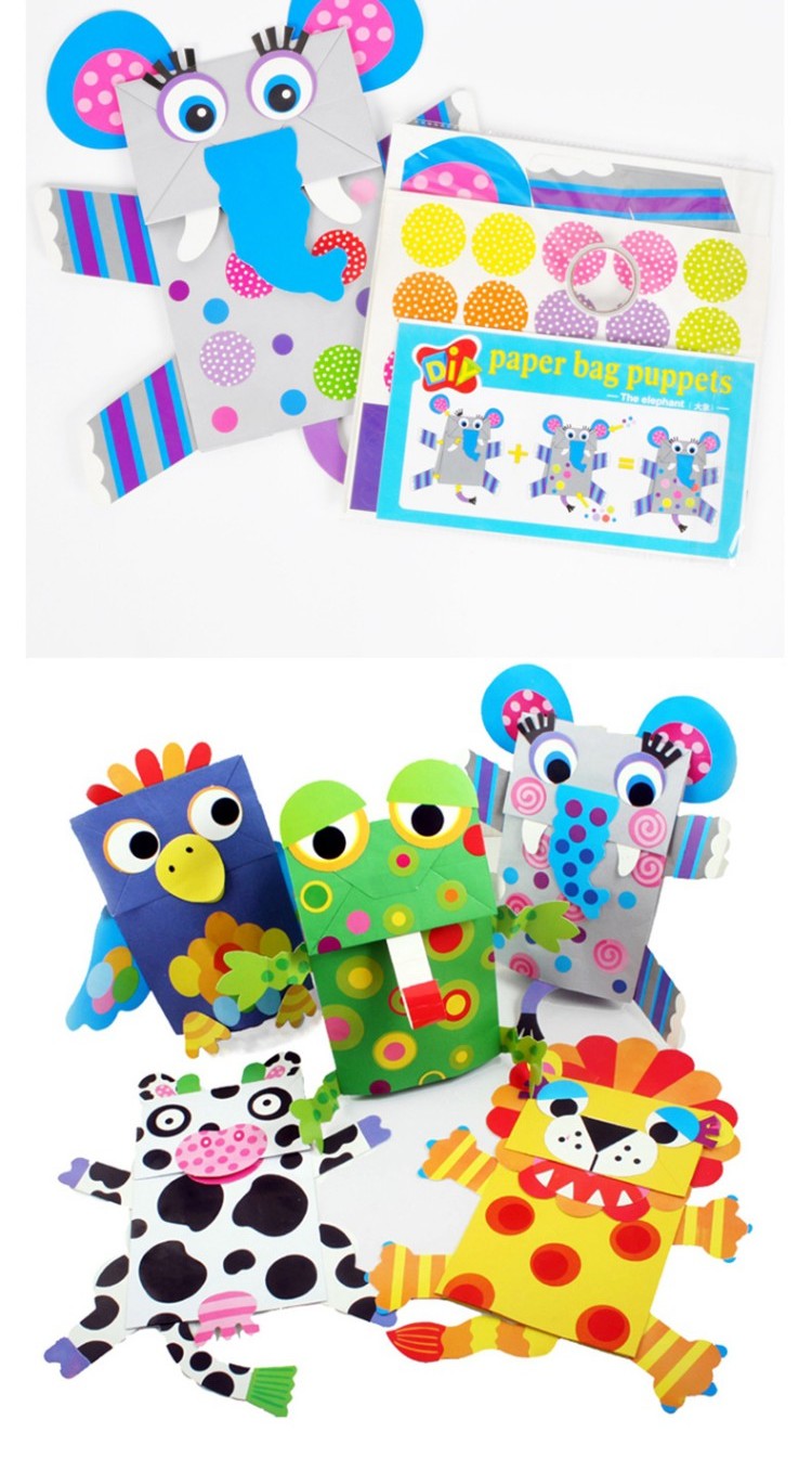 Xibao dễ thương túi giấy tay con rối mẫu giáo trẻ em handmade DIY nguyên liệu sản xuất sáng tạo nghệ thuật đồ chơi đồ chơi sáng tạo tự làm