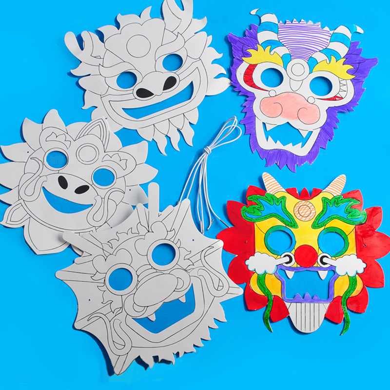 Xibo Dragon Boat Festival paints Chinese Dragon Mask Kindergarten by hand crafting DIY Material Graffiti Art Painting