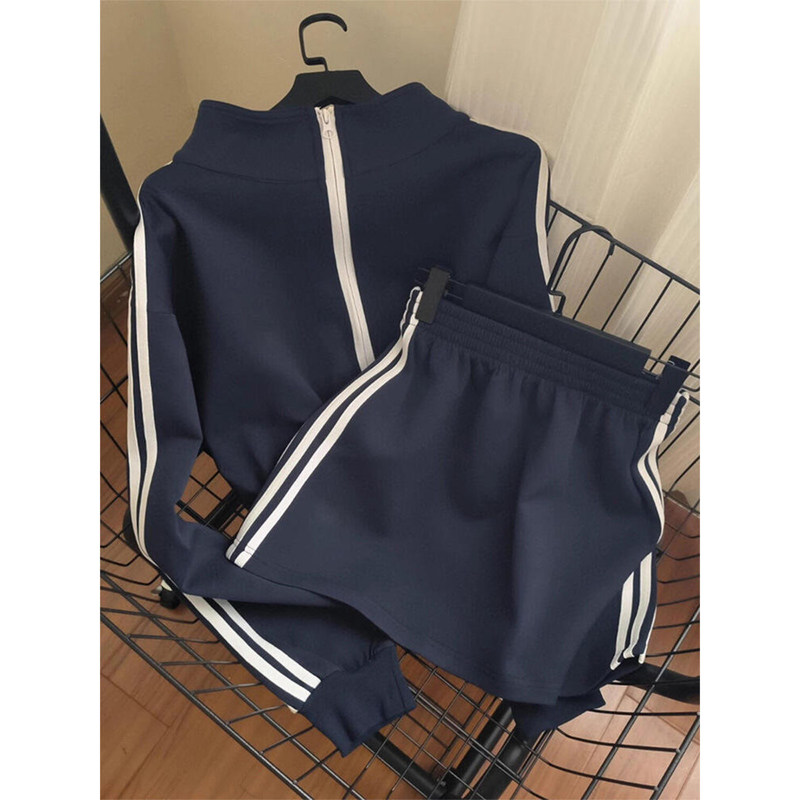 Supdorx~ American-Style Tennis Striped Top and Skirt Set for Women, Spring and Autumn, High-End Jacket and Short Skirt Two-Piece Set
