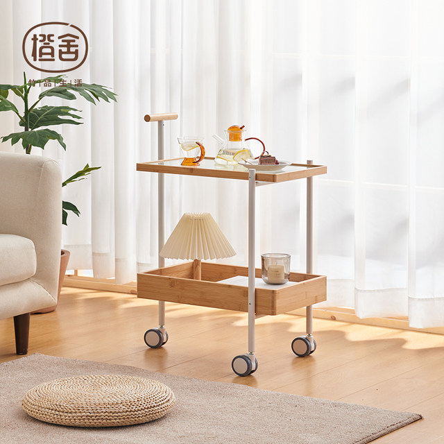 Chengshe ຫ້ອງຮັບແຂກຫ້ອງນອນ trolley movable sofa side table rattan glass coffee table dining side table storage rack