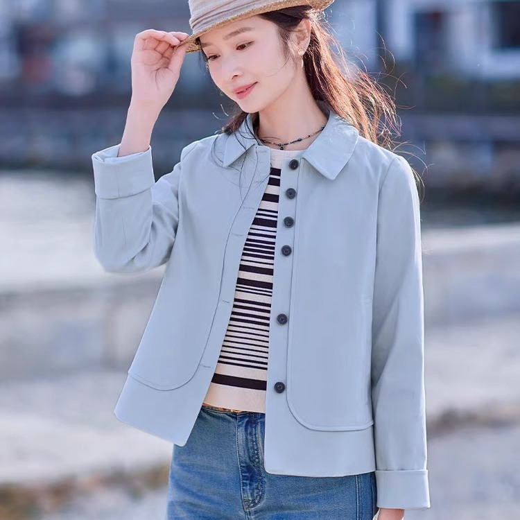 Super Popular Blue Trench Coat for Women, Short Style for Petite Figures, Spring 2025 New Women's Clothing, Elegant Spring and Autumn Top