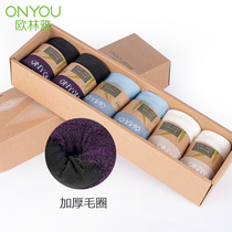 6 pairs of Olinya bamboo fiber womens autumn and winter thick plus fleece loop socks comfortable sweat-absorbing breathable mid-tube stockings