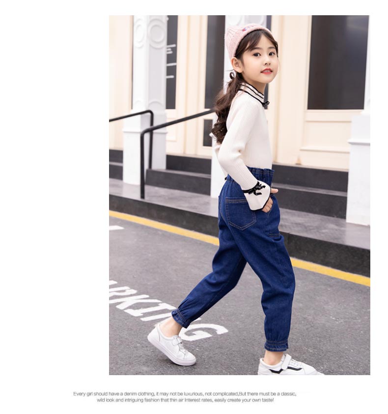 Quần jeans nữ cộng nhung 2018 thu đông phong cách mới trong quần lửng ống rộng trẻ em dày cạp cao cạp cao quần jean trẻ em giá rẻ