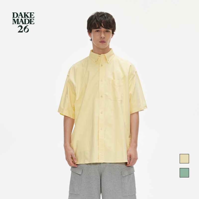 Dake Made26 Classic Solid Color Oxford Fabric Casual Pocket Short-Sleeve Shirt, Refreshing, Breathable, and Easy to Care for