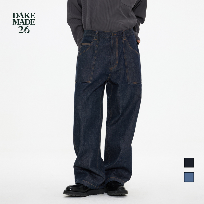 Dake Made26 Japan Okayama Kuroki 13oz Washed Raw Denim Loose Straight-Leg Jeans