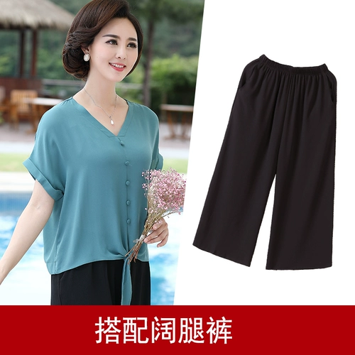 Летняя одежда для матери, футболка с коротким рукавом, весенний комплект для пожилых людей, в западном стиле, 5060 лет, для среднего возраста