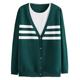 ສາວຕຸ້ຍເບິ່ງກະທັດຮັດຄໍ V ສີດໍາ bottoming sweater jacket 200 ປອນຕົ້ນລະດູໃບໄມ້ປົ່ງທີ່ມີເສັ້ນດ່າງປອມສອງຊິ້ນສ່ວນເທິງແຂນຍາວສໍາລັບແມ່ຍິງ