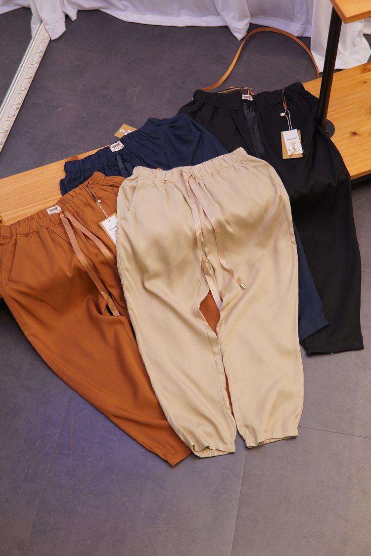 Tencel mát mẻ điều hòa không khí quần mùa hè phần mỏng đàn hồi eo tie quần hậu cung cao eo bìa thịt quần âu tám quần quần baggi nữ công sở
