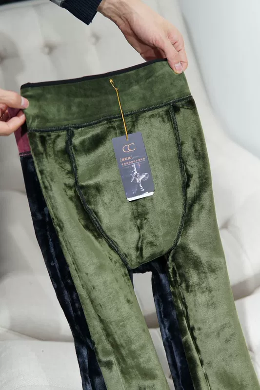 Quần nhung bé co giãn cỡ lớn tăng mỡ cộng với màu rắn eo cao rộng cộng với quần legging nhung dày cho nữ bước chân