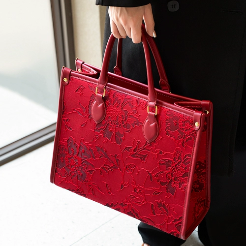 Вместительная и большая красная сумка через плечо для невесты, с вышивкой, премиум класс